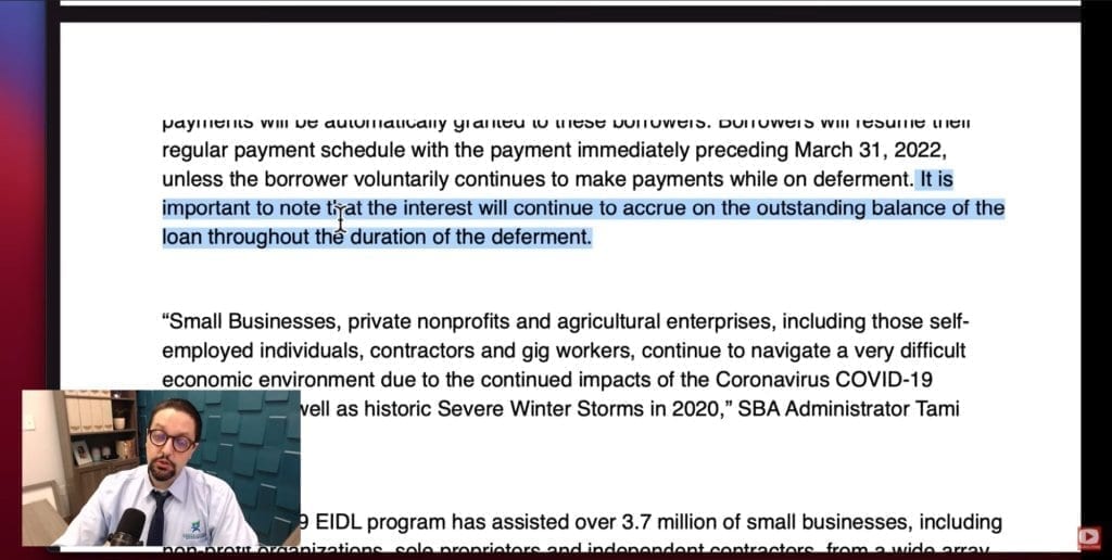NO SBA EIDL Loan Payments Until 2022
